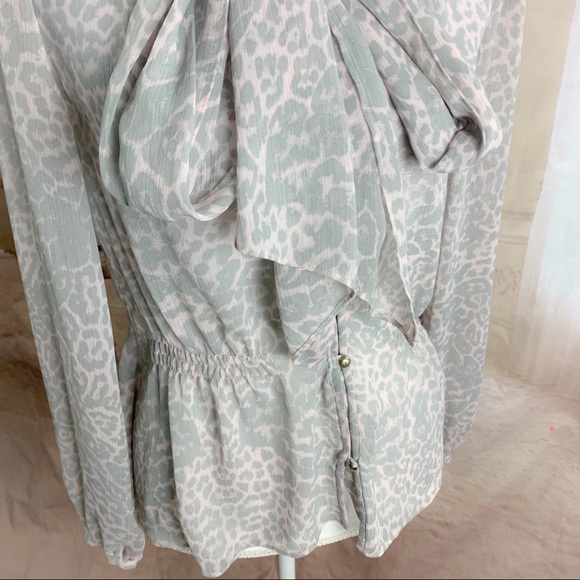Marchesa Voyage Tie Leopard Animal Sheer Blouse - Picture 5 of 12
